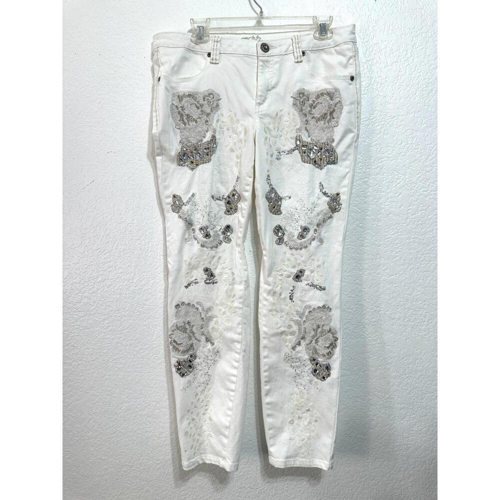 VTG Cache Size 10 White Embellished Skinny Jeans Glam Y2K Beads Sparkle Mob Wife